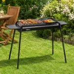 Gratar gradina/camping cu carbuni, portabil, grill dreptunghiular, cu rafturi, structura inox, 113x56x82 cm