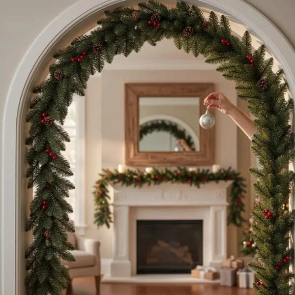 Ghirlanda groasa decorativa din brad artificial, molid scandinav, lungime 5.4 m, verde natural, aspect bogat - imagine 14