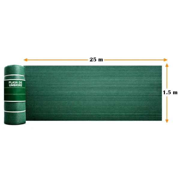 Plasa de umbrire, HDPE, 140 g/mp, grad de umbrire 85%, verde, 1.5x25 m - imagine 2
