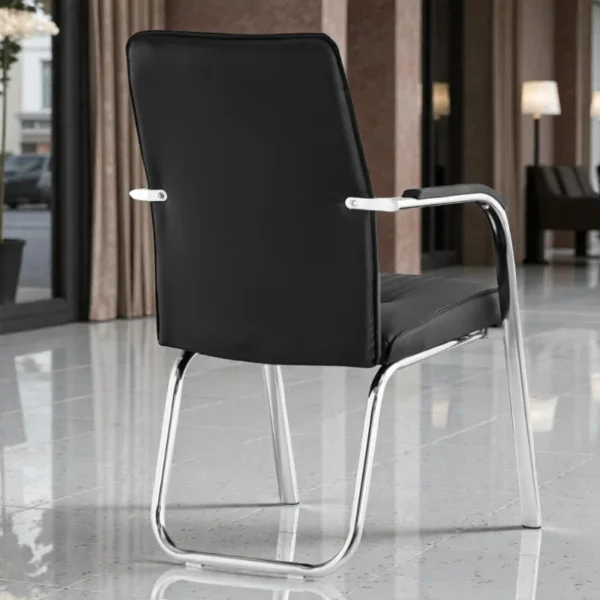 Scaun de conferinta, manere captusite, cadru cromat, pvc negru - imagine 8