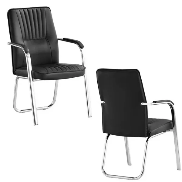 Scaun de conferinta, manere captusite, cadru cromat, pvc negru - imagine 9