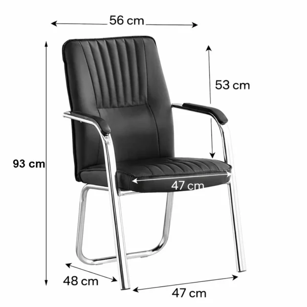 Scaun de conferinta, manere captusite, cadru cromat, pvc negru - imagine 2