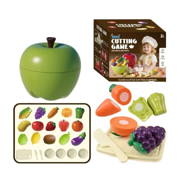 Joc taiat legume si fructe, 23 piese, fixare cu velcro, cutit, tocator, farfurii - imagine 1
