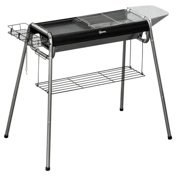 Gratar gradina/camping cu carbuni, portabil, grill dreptunghiular, cu rafturi, structura inox, 96x61x72 cm - imagine 8