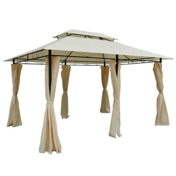 Pavilion/foisor pentru gradina/terasa, cadru metalic, cu perdele, crem, 4x3x2.65 m - imagine 9