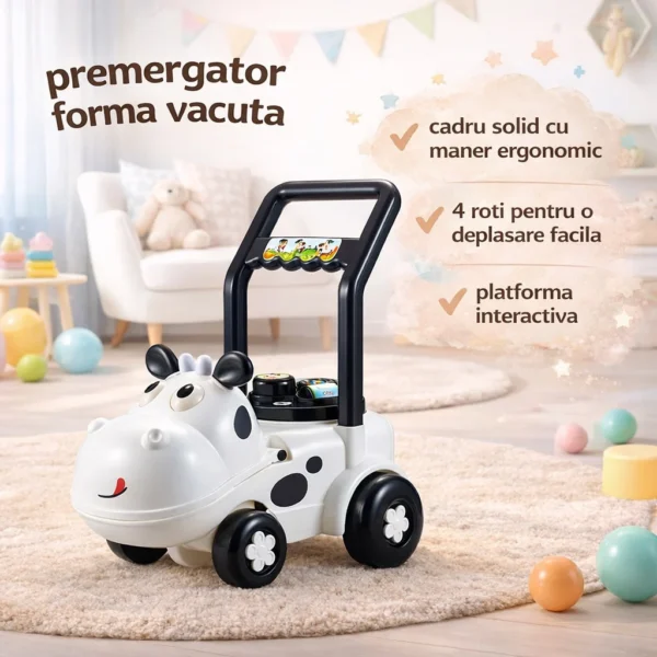Jucarie de impins, premergator vacuta, platforma interactiva, 47x30x47 cm - imagine 2