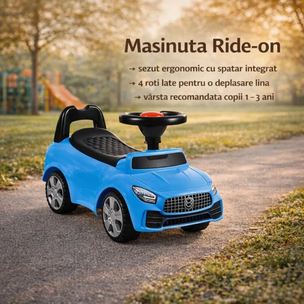 Masinuta ride-on albastra, sezut cu spatar integrat, 66x29x36 cm - imagine 9