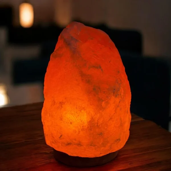 Lampa de sare decorativa, 5-6 kg, baza din lemn - imagine 3