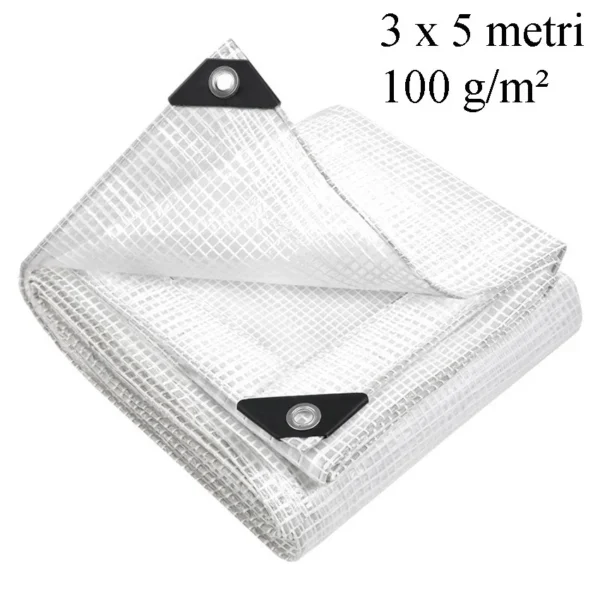 Prelata ranforsata impermeabila 3x5 m, protectie uv+ si inghet, 100g/mp, inele 12 mm - imagine 5