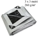 Prelata cu inele metalice, 3x3 m - 260 g/mp, impermeabila, rezistenta la inghet, uv+