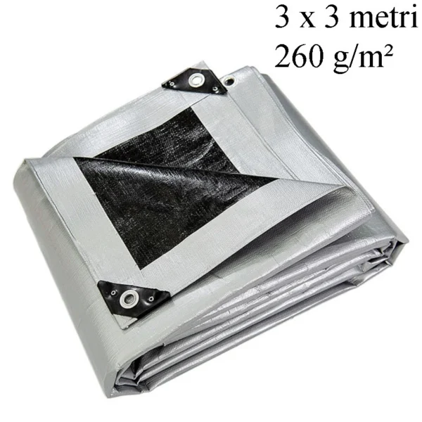 Prelata cu inele metalice, 3x3 m - 260 g/mp, impermeabila, rezistenta la inghet, uv+ - imagine 8