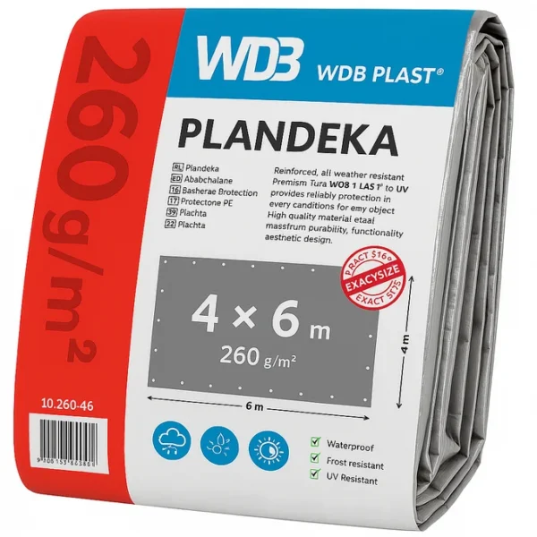 Prelata cu inele metalice, 4x6 m 260 g/mp, impermeabila, protectie uv+ si inghet, pe - imagine 3