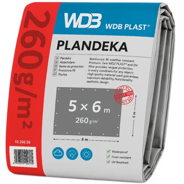 Prelata 5x6 m - 260 g/mp, pe impermeabila, inele metalice, rezistenta uv+ si inghet - imagine 10