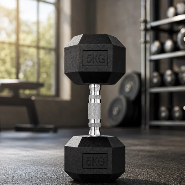 Gantera hexagonala fitness 5 kg, maner ergonomic, pentru exercitii full body - imagine 6