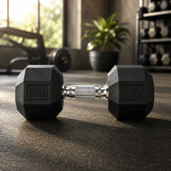 Gantera hexagonala fitness 5 kg, maner ergonomic, pentru exercitii full body - imagine 7