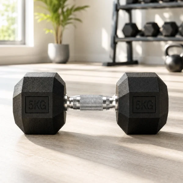 Gantera hexagonala fitness 5 kg, maner ergonomic, pentru exercitii full body - imagine 4