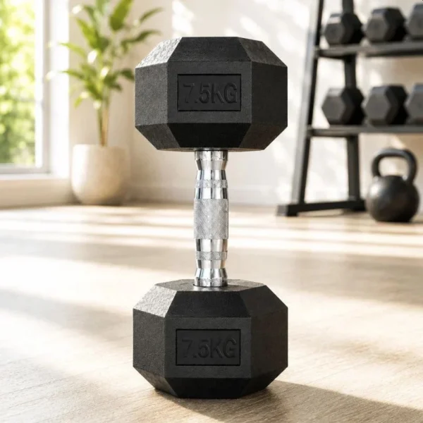 Gantera profesionala 7.5 kg hexagonala, grip ergonomic, sala si home gym - imagine 15