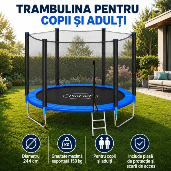 Trambulina copii, diametru 244 cm, plasa protectie laterala, cu scara acces, maxim 150 kg - imagine 28