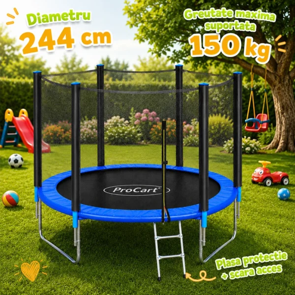 Trambulina copii, diametru 244 cm, plasa protectie laterala, cu scara acces, maxim 150 kg - imagine 24