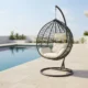 Fotoliu suspendat premium, poliratan maro, perne albe, tip cuib, 103x107x195 cm - imagine 14
