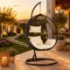 Fotoliu suspendat premium, poliratan maro, perne albe, tip cuib, 103x107x195 cm - imagine 4