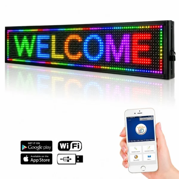 Reclama luminoasa led smd rgb 100x20 cm, text, imagini, animatii, wifi exterior slim - imagine 3