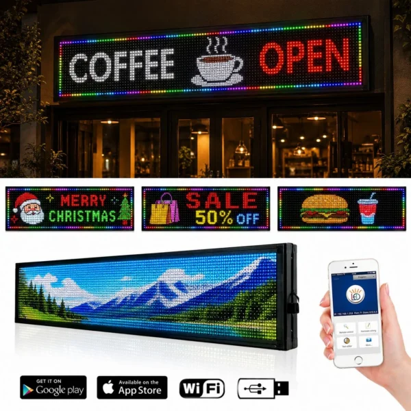 Reclama luminoasa led smd rgb 100x20 cm, text, imagini, animatii, wifi exterior slim - imagine 2