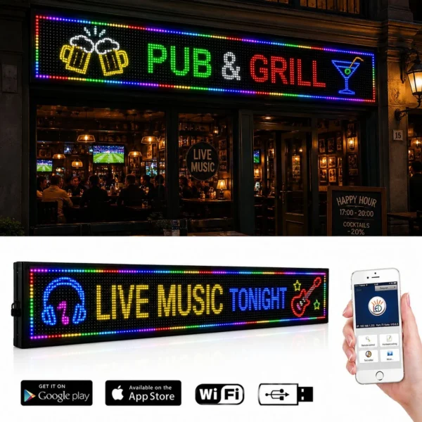 Reclama luminoasa led smd rgb 100x20 cm, text, imagini, animatii, wifi exterior slim - imagine 9