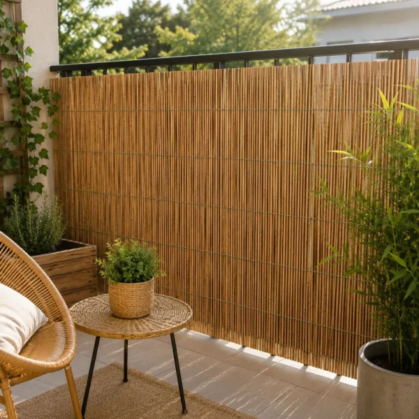 Gard din bambus natural 150x150 cm - paravan decorativ din tulpini intregi pentru gradina, terasa si balcon - imagine 10