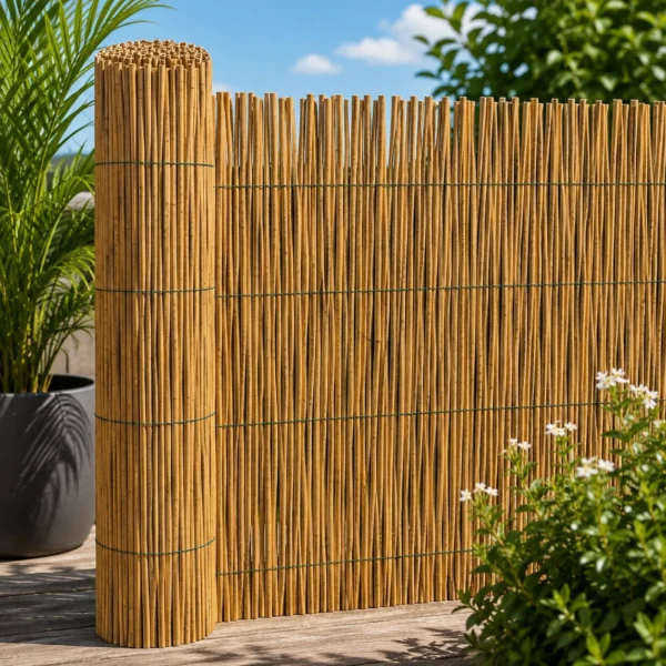 Gard din bambus natural 150x150 cm - paravan decorativ din tulpini intregi pentru gradina, terasa si balcon - imagine 12