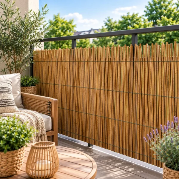 Gard din bambus natural 150x150 cm - paravan decorativ din tulpini intregi pentru gradina, terasa si balcon - imagine 2