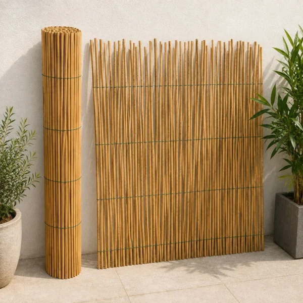 Gard din bambus natural 150x150 cm - paravan decorativ din tulpini intregi pentru gradina, terasa si balcon - imagine 9