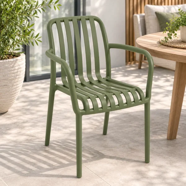 Scaun de gradina stivuibil cu brate, pentru terasa si balcon, 54x58.5x80.5 cm culoare verde - imagine 5
