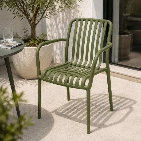 Scaun de gradina stivuibil cu brate, pentru terasa si balcon, 54x58.5x80.5 cm culoare verde - imagine 6