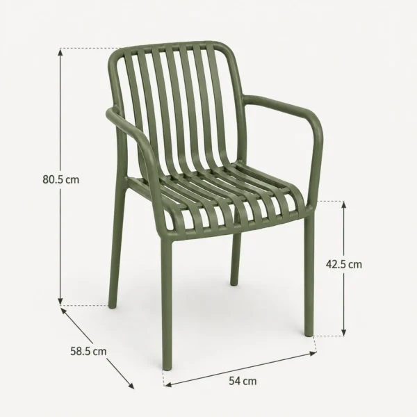 Scaun de gradina stivuibil cu brate, pentru terasa si balcon, 54x58.5x80.5 cm culoare verde - imagine 8