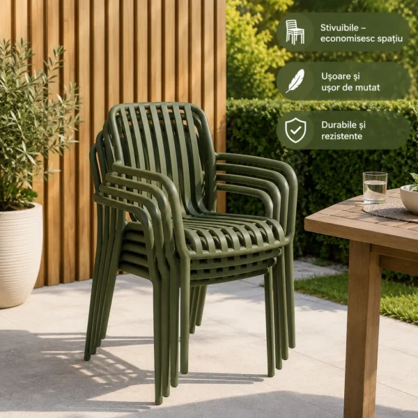 Scaun de gradina stivuibil cu brate, pentru terasa si balcon, 54x58.5x80.5 cm culoare verde - imagine 9