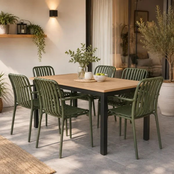 Scaun de gradina stivuibil cu brate, pentru terasa si balcon, 54x58.5x80.5 cm culoare verde - imagine 10