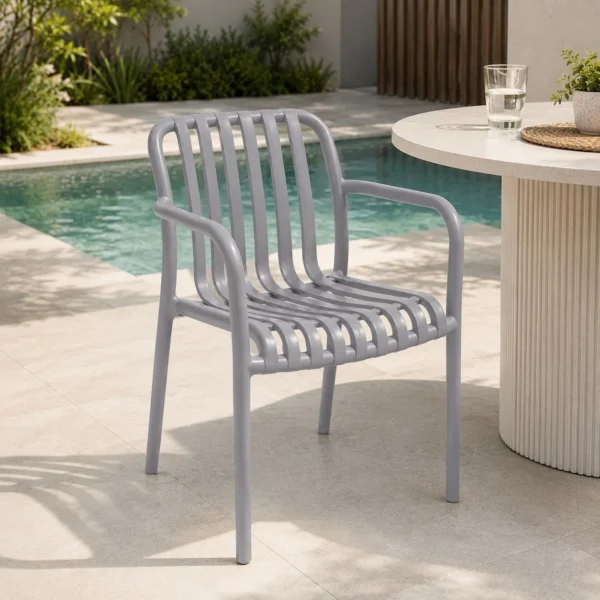 Scaun de gradina stivuibil cu brate, pentru terasa si balcon, 54x58.5x80.5 cm culoare gri - imagine 2