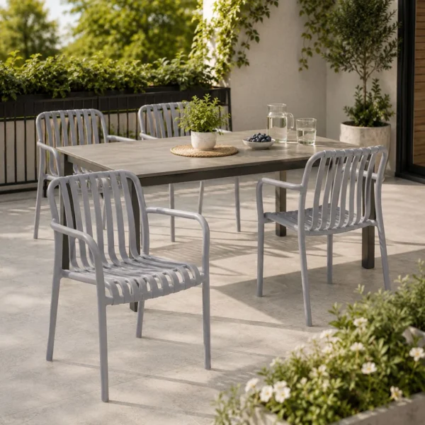 Scaun de gradina stivuibil cu brate, pentru terasa si balcon, 54x58.5x80.5 cm culoare gri - imagine 3