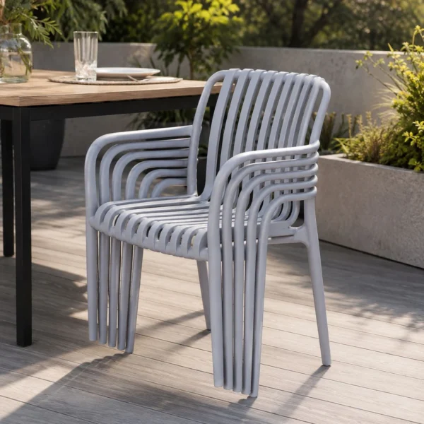 Scaun de gradina stivuibil cu brate, pentru terasa si balcon, 54x58.5x80.5 cm culoare gri - imagine 8