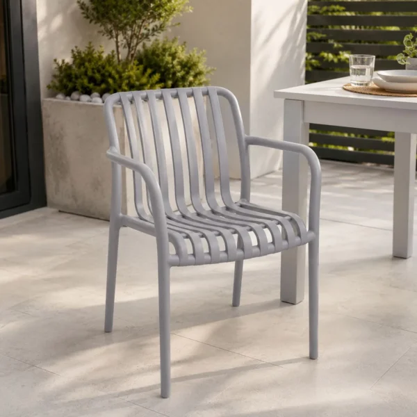 Scaun de gradina stivuibil cu brate, pentru terasa si balcon, 54x58.5x80.5 cm culoare gri - imagine 9