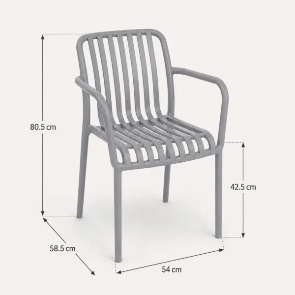 Scaun de gradina stivuibil cu brate, pentru terasa si balcon, 54x58.5x80.5 cm culoare gri - imagine 10