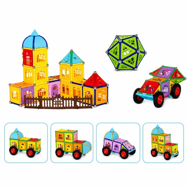 Set constructii magnetic, 130 piese, constructie 3d castel, masinuta, varsta 6+, procart - imagine 21