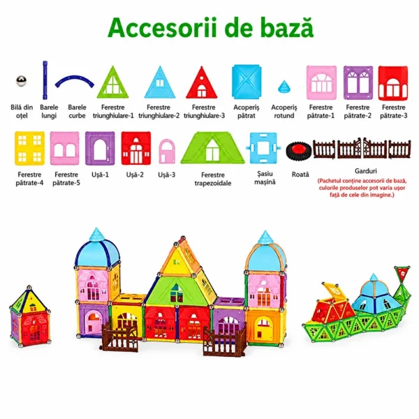 Set constructii magnetic, 130 piese, constructie 3d castel, masinuta, varsta 6+, procart - imagine 16