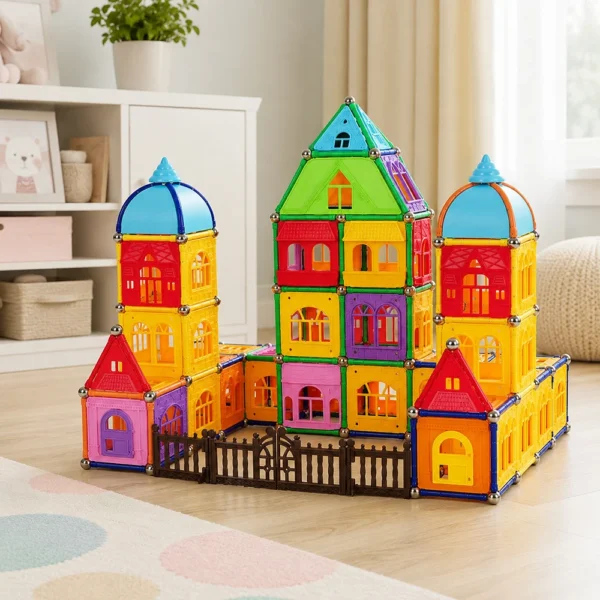 Set constructii magnetic, 130 piese, constructie 3d castel, masinuta, varsta 6+, procart - imagine 23