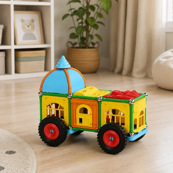 Set constructii magnetic, 130 piese, constructie 3d castel, masinuta, varsta 6+, procart - imagine 17