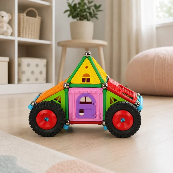 Set constructii magnetic, 130 piese, constructie 3d castel, masinuta, varsta 6+, procart - imagine 22