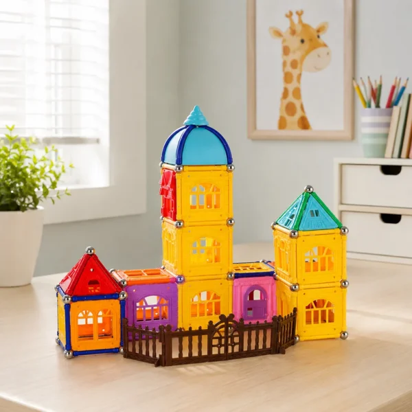 Set constructii magnetic, 130 piese, constructie 3d castel, masinuta, varsta 6+, procart - imagine 15