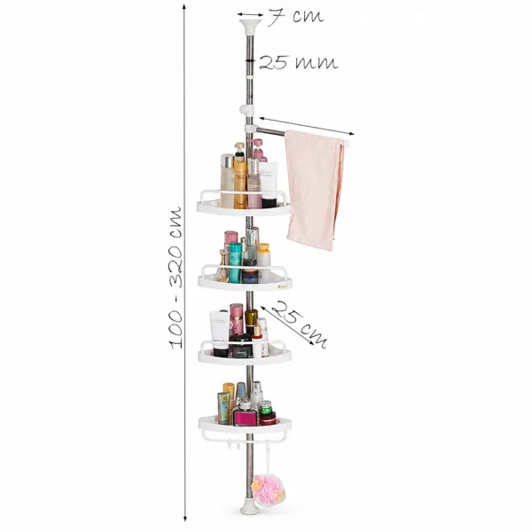 Raft pentru baie ajustabil 100-320 cm, 4 nivele, suport prosop, carlige - imagine 17