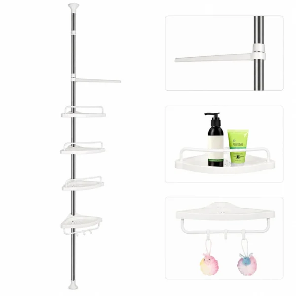 Raft pentru baie ajustabil 100-320 cm, 4 nivele, suport prosop, carlige - imagine 21